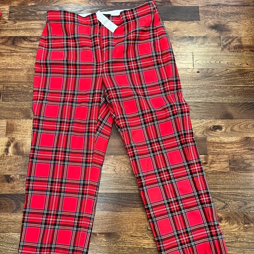 Jcrew red tartan plaid pant